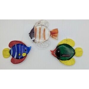 Lot of 3 LS Arts Blown Glass Floating Fish w Bubble Tropical Tank Aquarium Decor